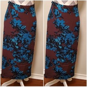 Deep brown and turquoise long pencil skirt